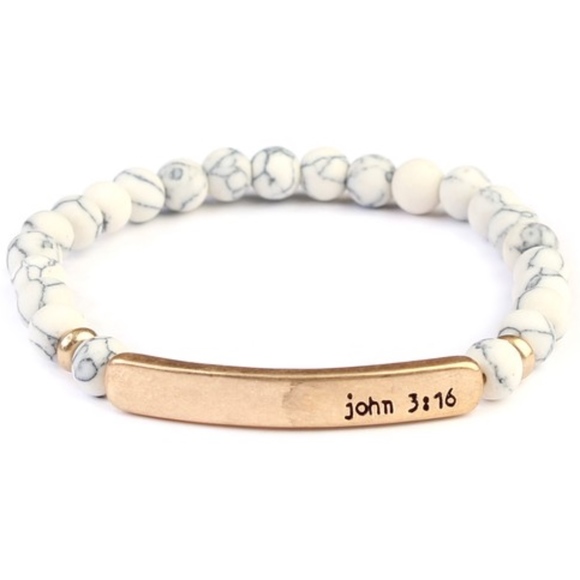 John 3:16 engraved stretch bracelet white & grey - Picture 1 of 2
